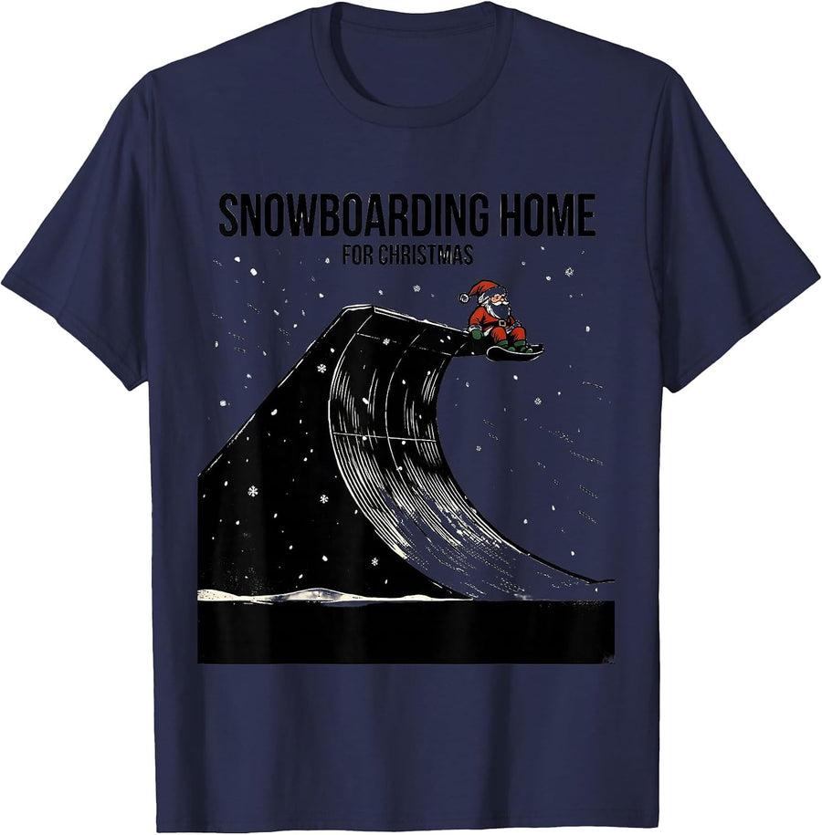 Snowboarding Home For Christmas Funny Snowboarder Holiday T-Shirt - Navy Blue