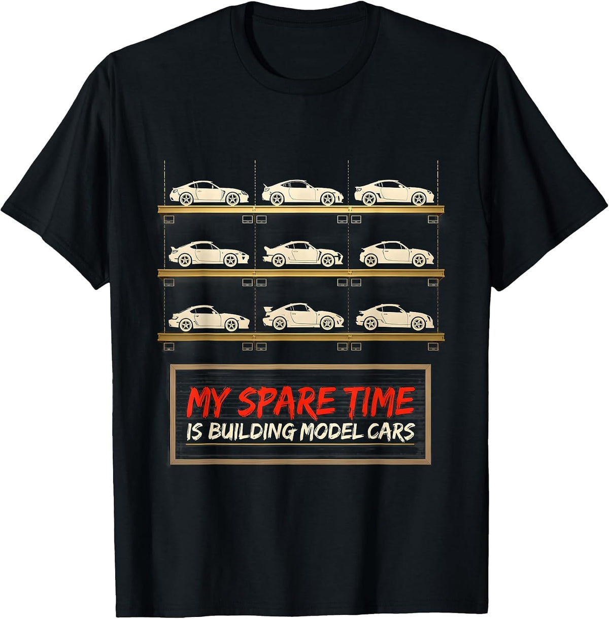 Men's My Spare Time Is Building Model Cars Funny Car Enthusiast T-Shirt - Black