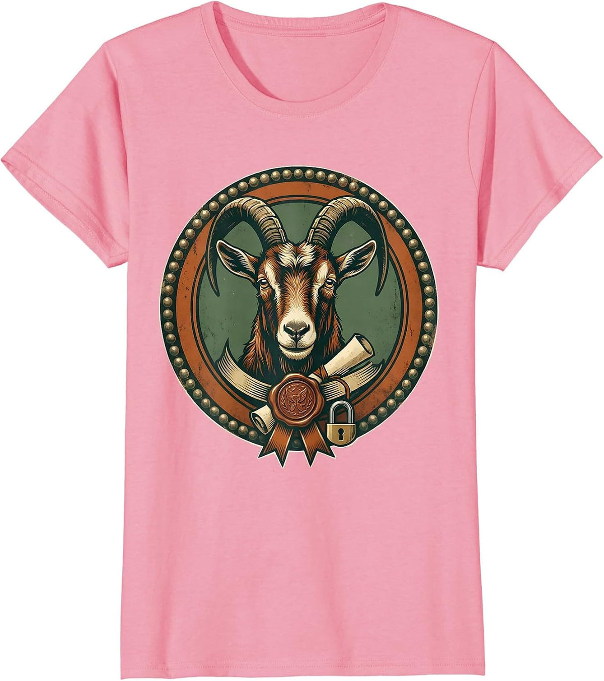 Women's Sealed Goat Badge Vintage Farm Animal Lover T-Shirt - Pink
