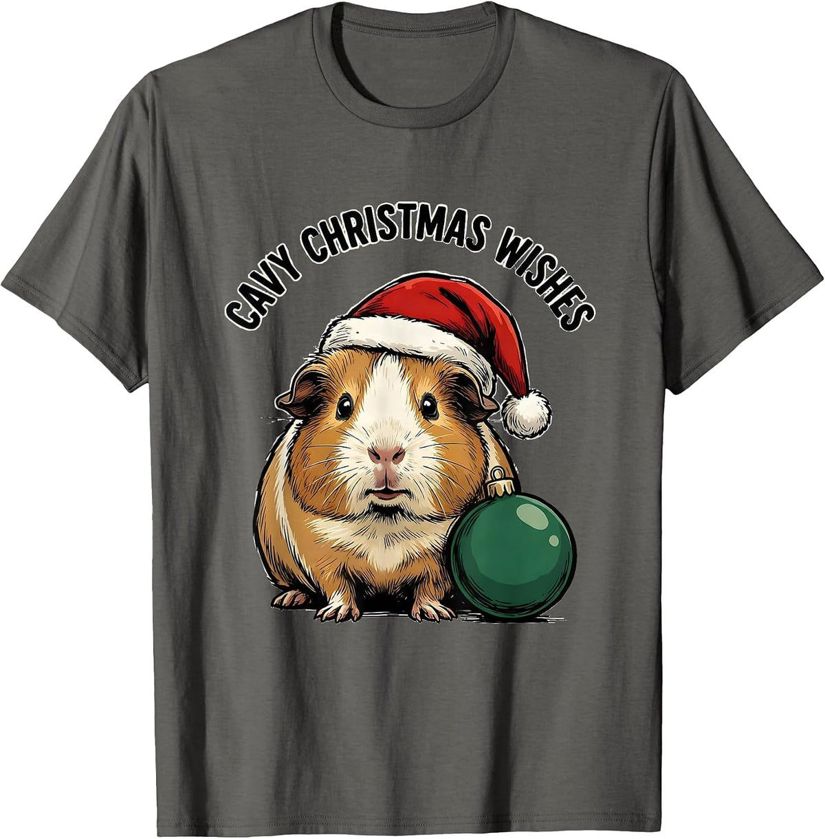 Men's Cavy Christmas Wishes Funny Guinea Pig Santa Hat Holiday T-Shirt - Asphalt Grey