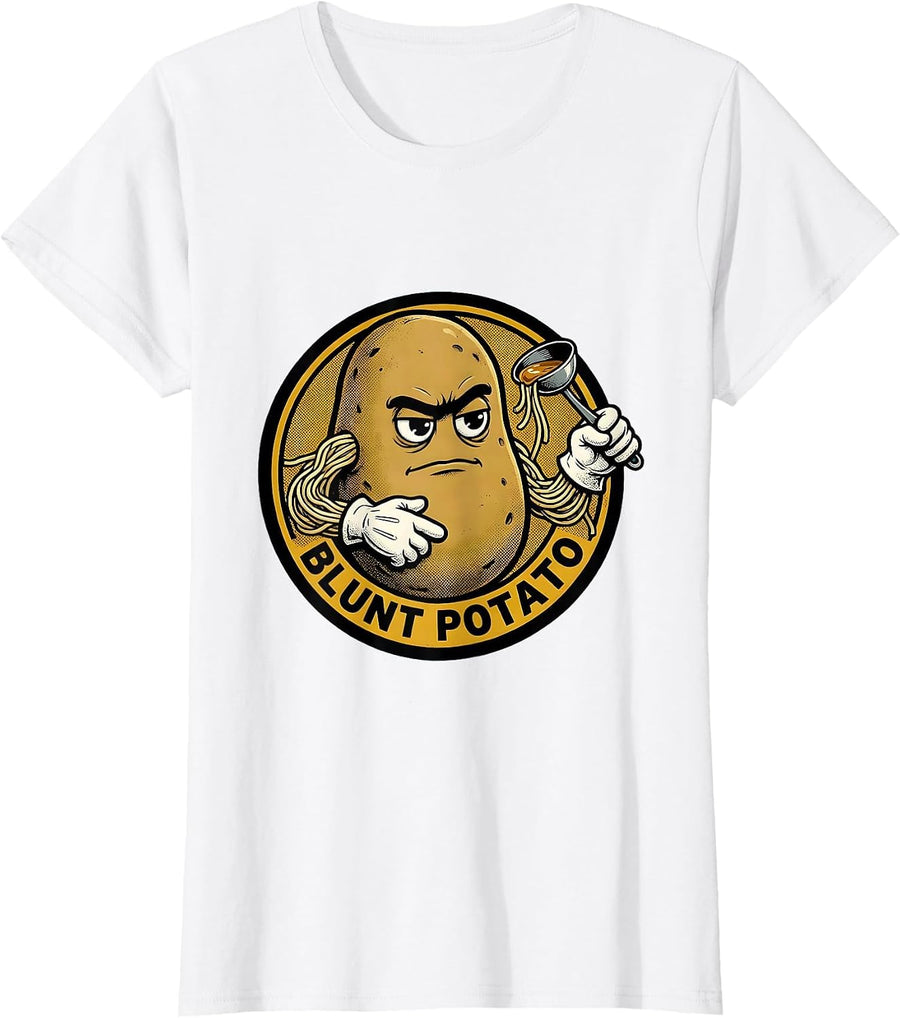 Women's Blunt Potato Retro Cartoon Funny Couples Thanksgiving T-Shirt - White