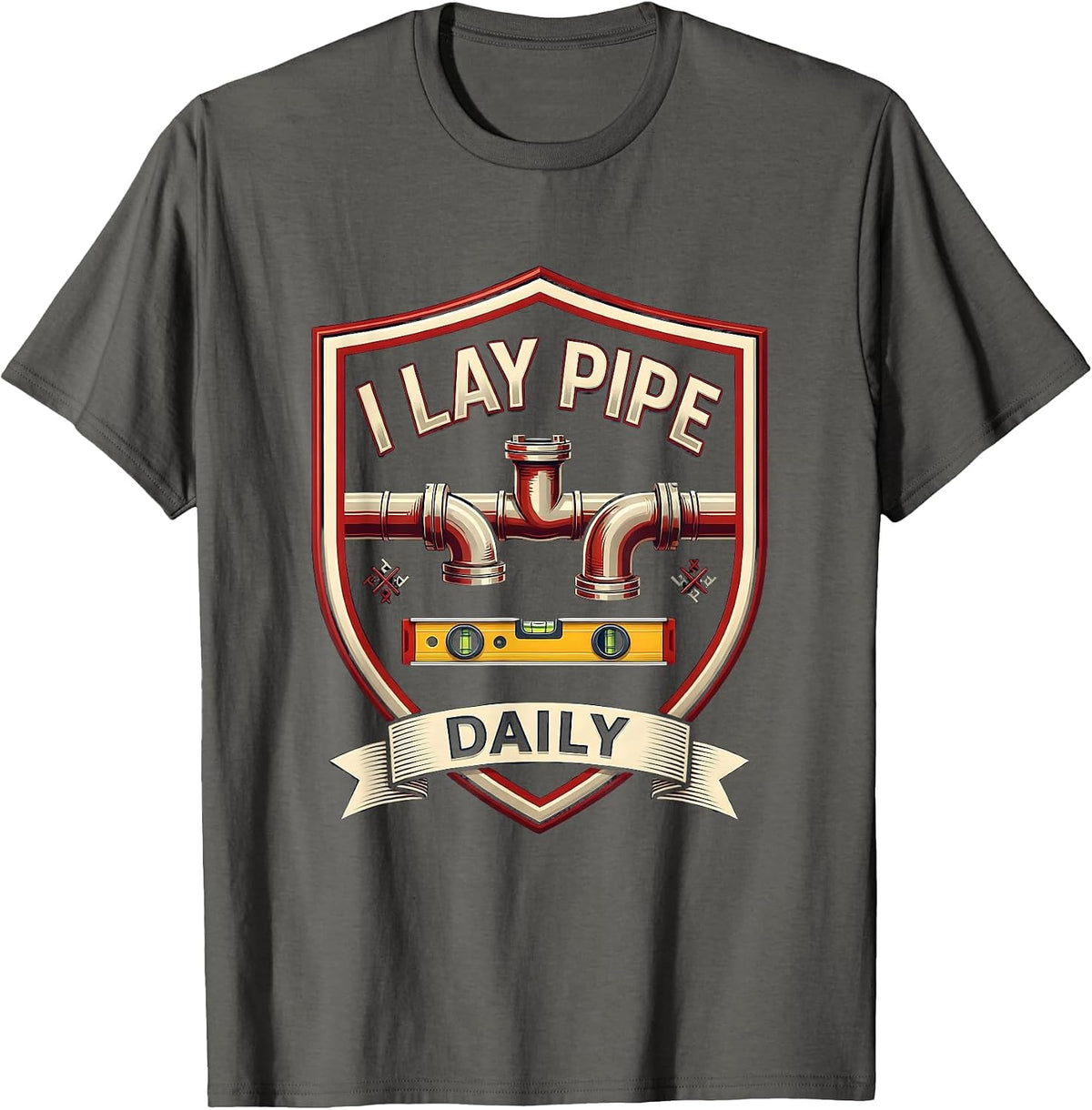 Men's I Lay Pipe Daily Funny Plumber Pipefitter Occupation Humor T-Shirt - Asphalt Grey