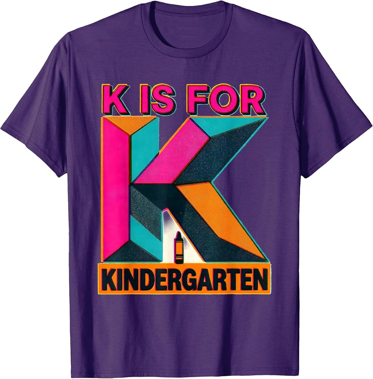 Men's K Is For Kindergarten Teacher Risograph Back To School T-Shirt - Purple