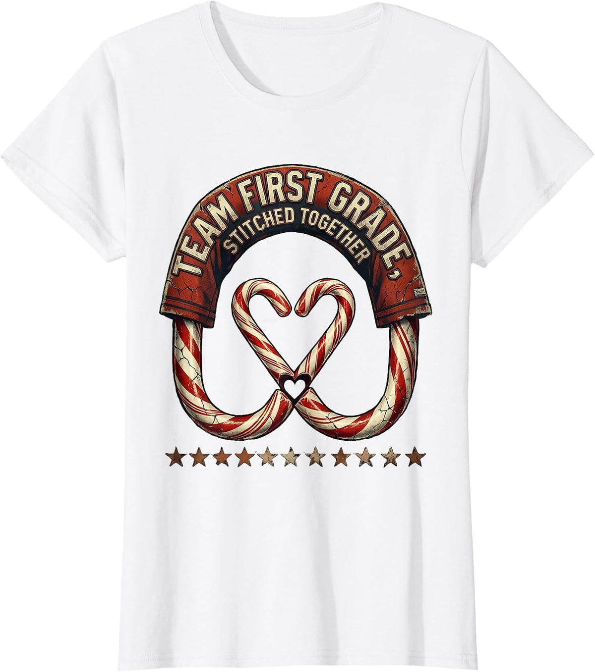 Team First Grade Stitched Together Distressed Teacher T-Shirt - White