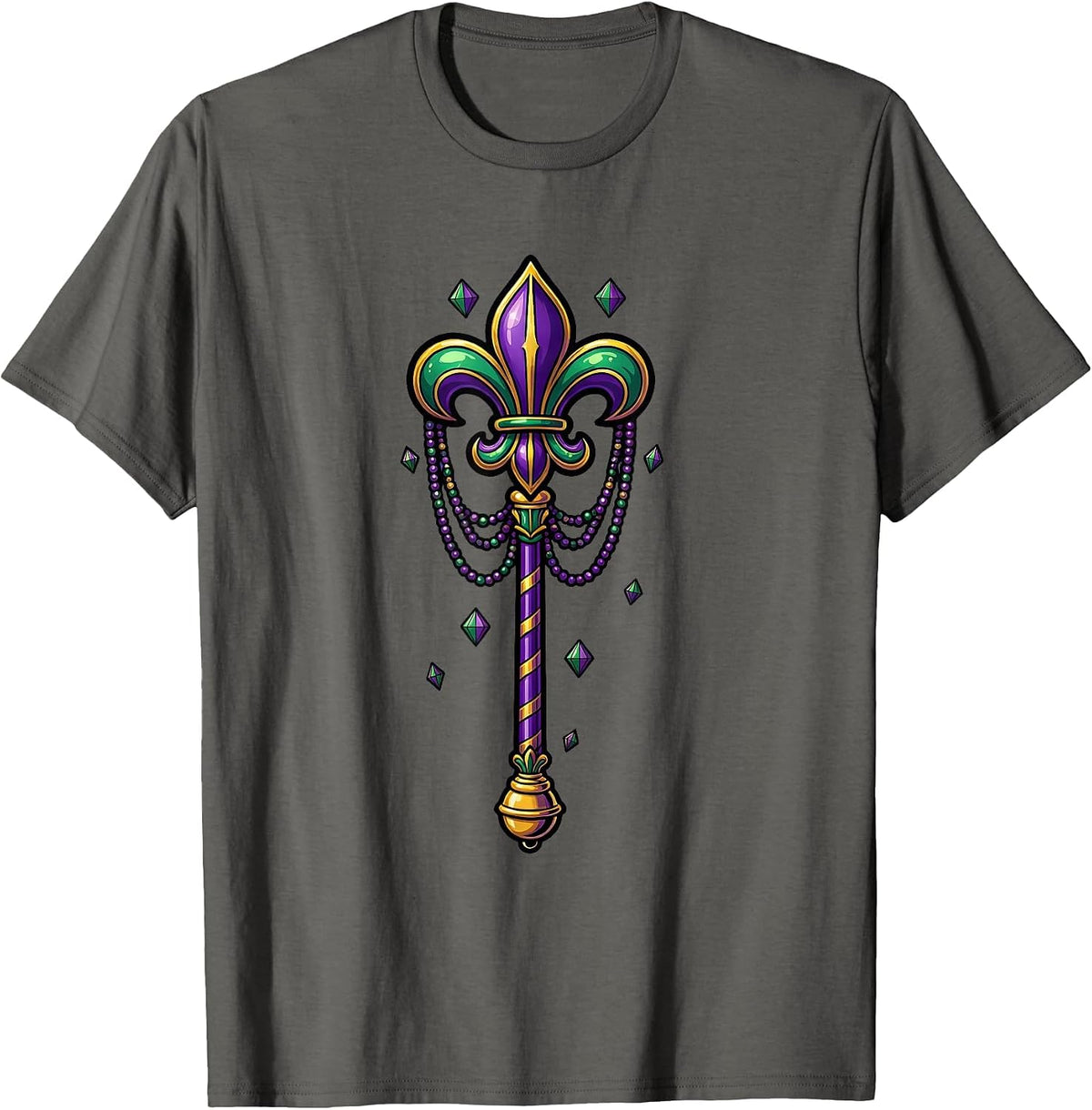 Carnival Scepter Colorful Mardi Gras Party Costume T-Shirt - Asphalt Grey
