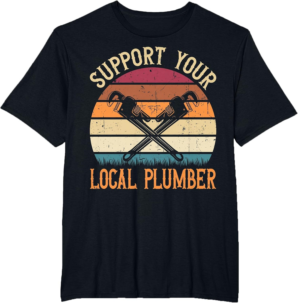 Plumbing Plumber Retro Support Your Local Plumber Pipefitter T-Shirt - Black