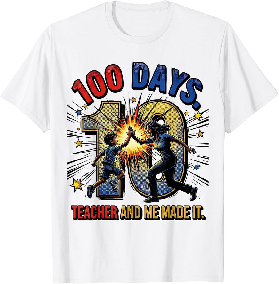 Men's 100 Days Teacher And Me Made It Funny Teacher Parent T-Shirt - White