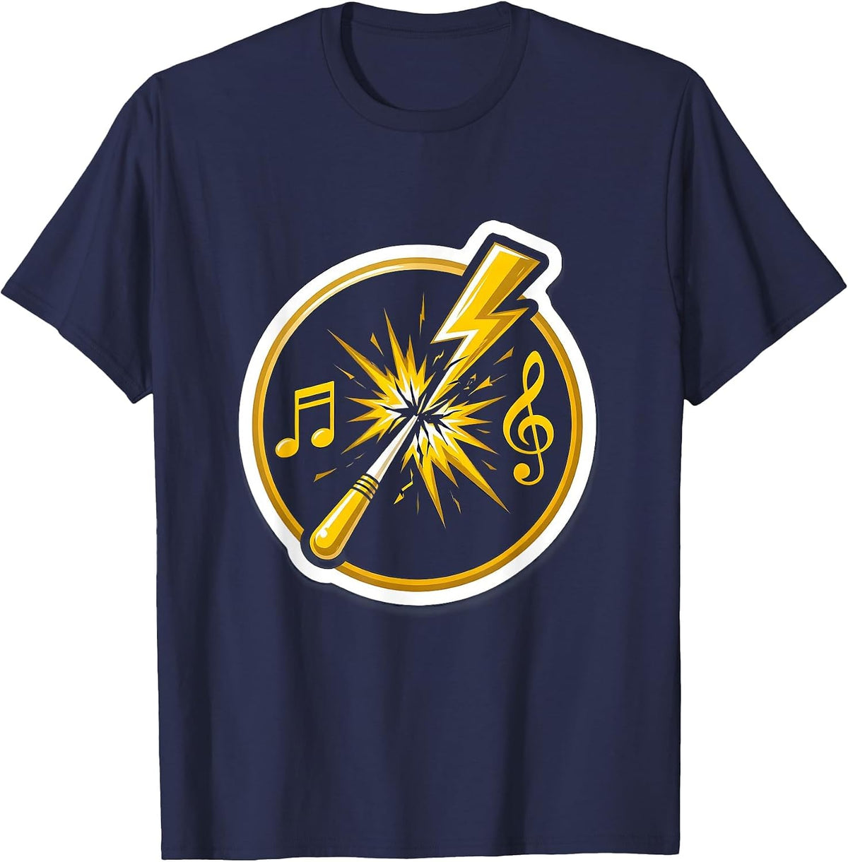 Men's Music Teacher Conductor Baton Lightning Bolt Graphic T-Shirt - Navy Blue