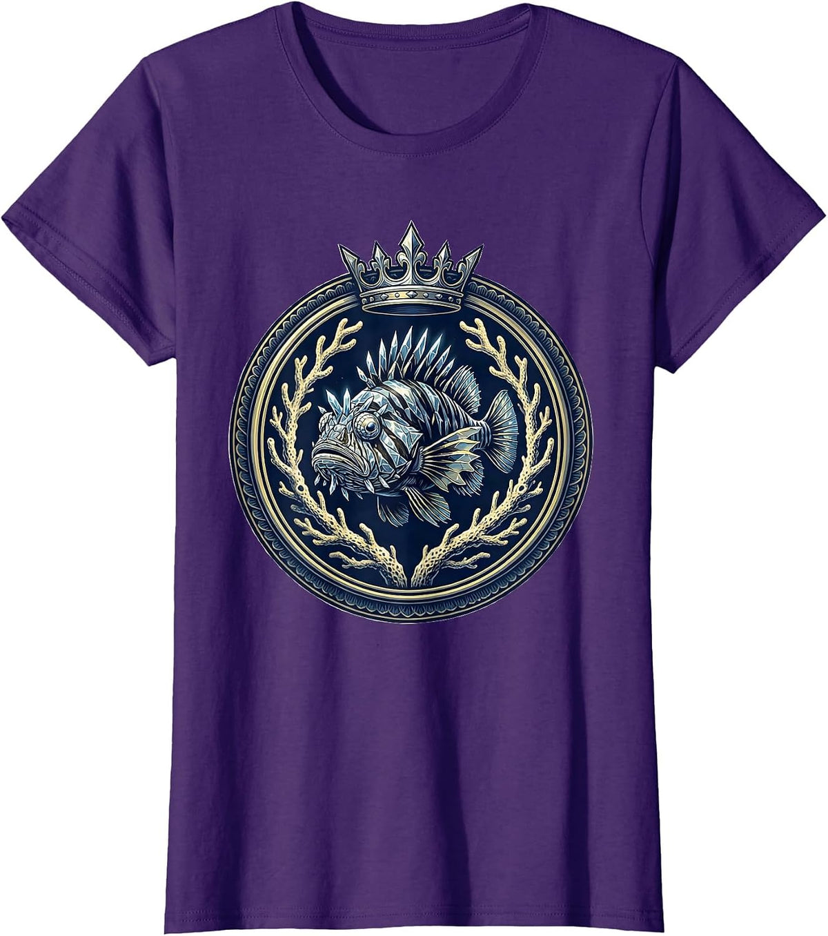 Women's Deep Sea Fish Salt Crystal Scales Illustration T-Shirt - Purple