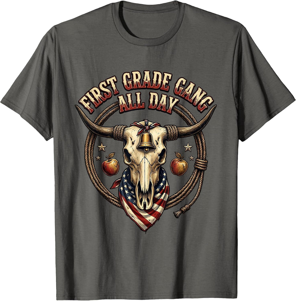 First Grade Gang All Day Teacher Design T-Shirt - Asphalt Grey