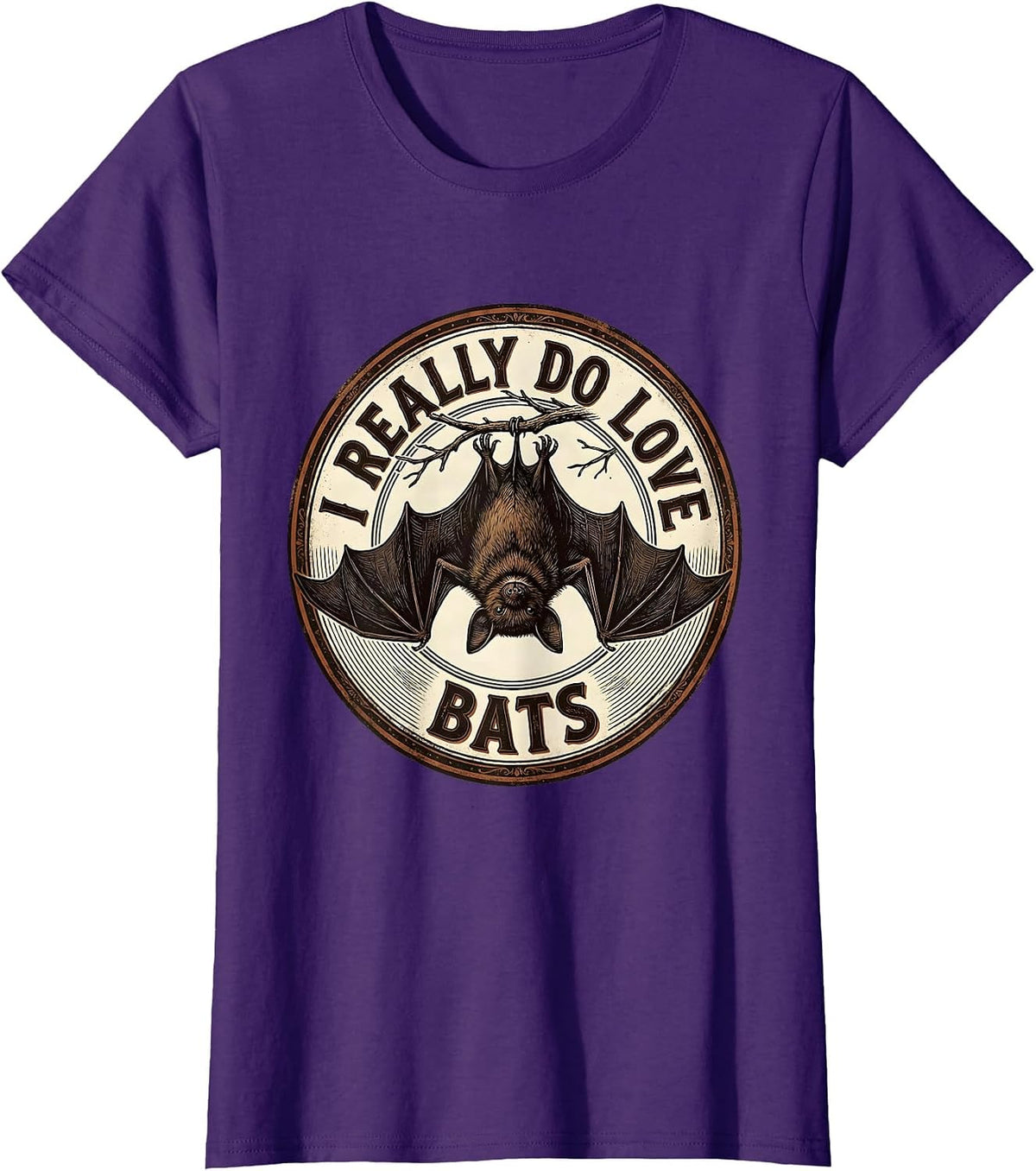 Women's I Really Do Love Bats Vintage Bat Lover Wildlife T-Shirt - Purple