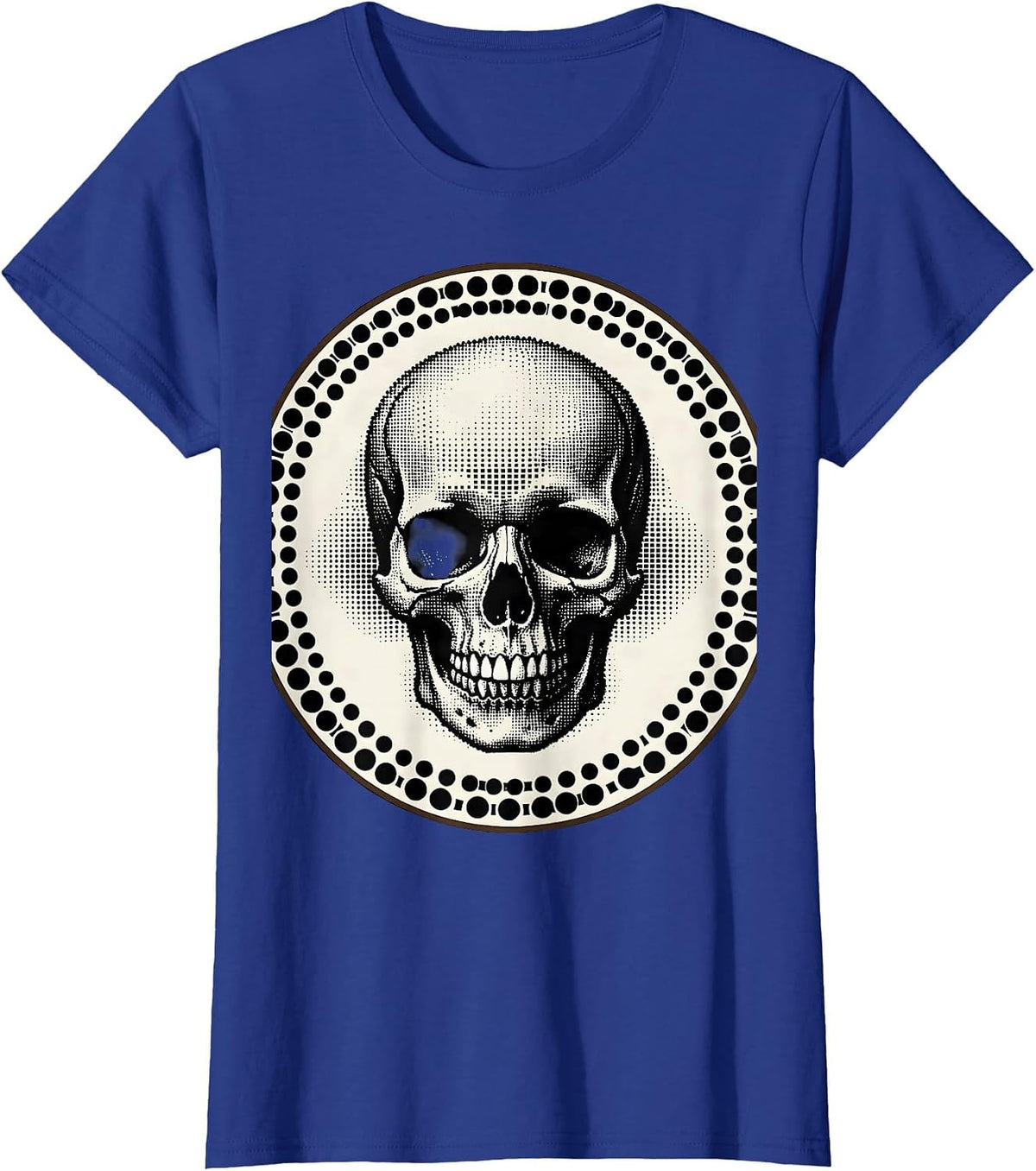 Women's Dot Matrix Pixel Skull Graphic Design T-Shirt - Royal Blue