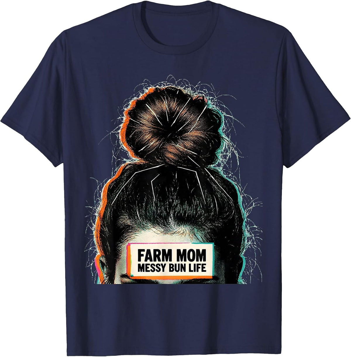 Men's Farm Mom Messy Bun Life Funny Mom Humor T-Shirt - Navy Blue