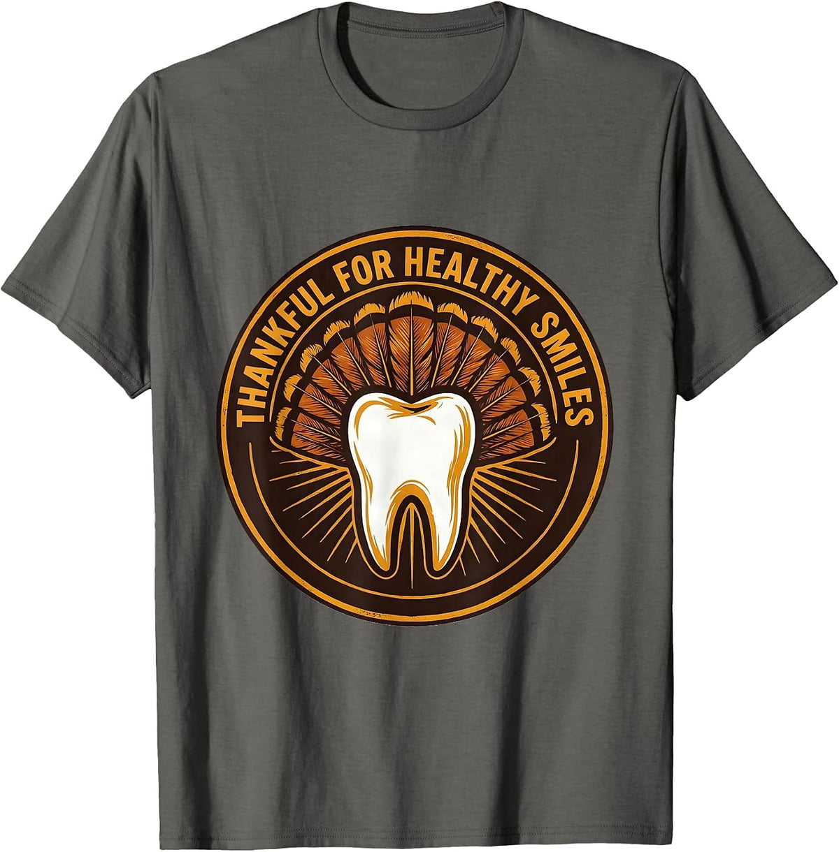 Men's Thankful For Healthy Smiles Funny Dental Staff Thanksgiving T-Shirt - Asphalt Grey