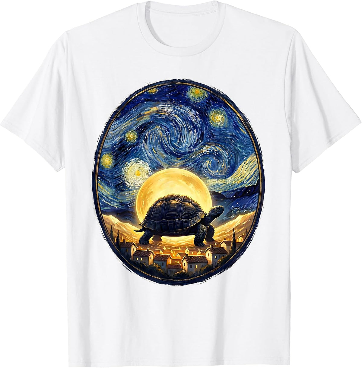 Men's Domed Tortoise Starry Night Art Parody Animal Lover Gift T-Shirt - White
