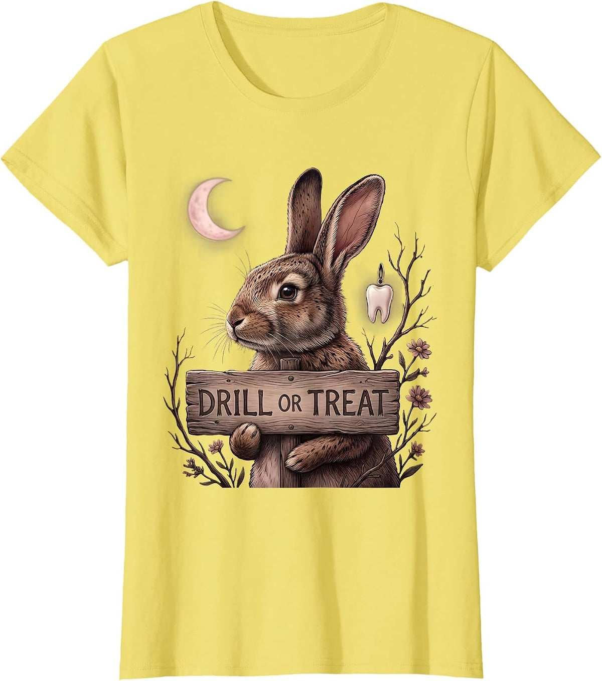Drill or Treat Dental Halloween Design T-Shirt - Lemon Yellow