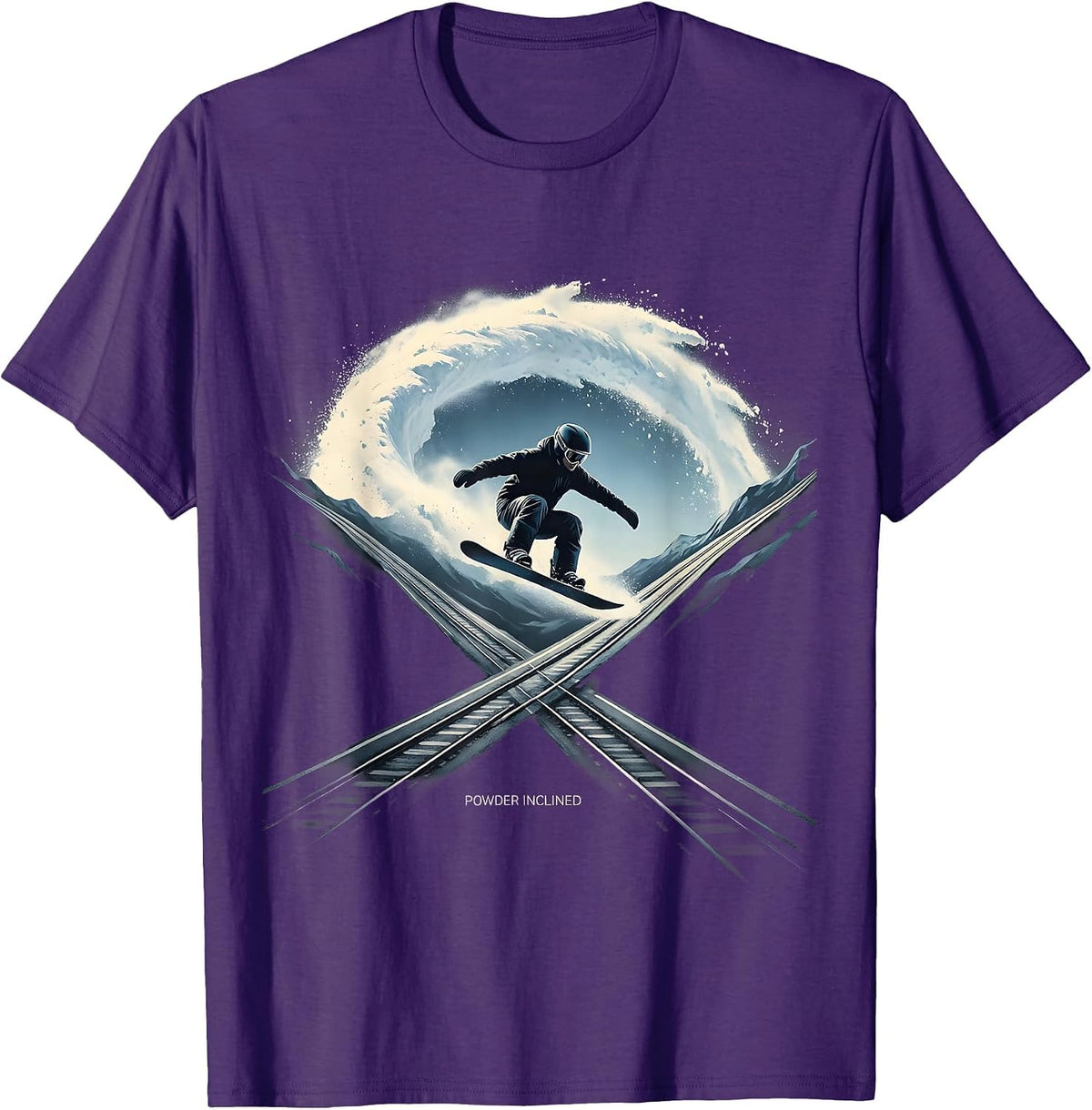 Men's Powder Inclined Minimalist Snowboarder Humor Winter Sports T-Shirt - Purple
