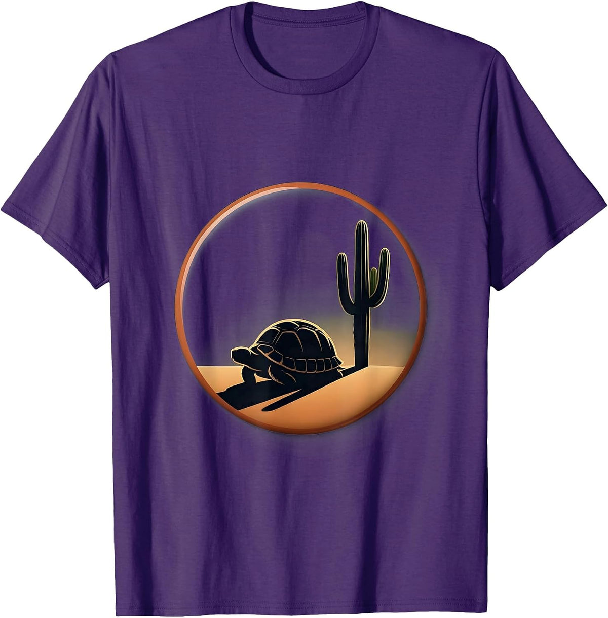 Tortoise Napping Under a Cactus Illustration T-Shirt - Purple