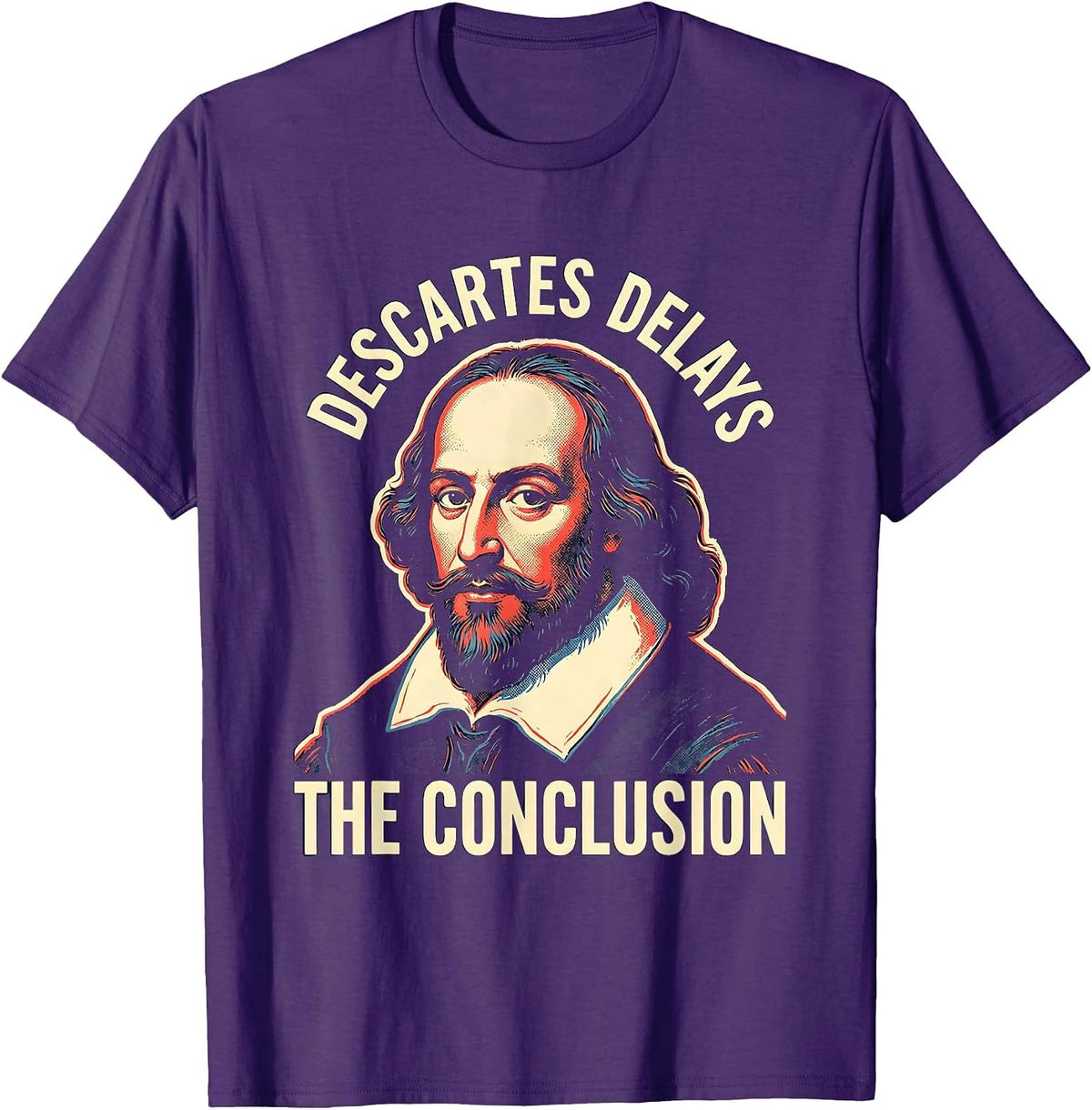 Descartes Delays The Conclusion Funny Philosopher Pun T-Shirt - Purple