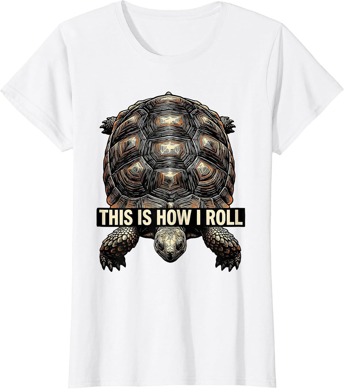 Women's This Is How I Roll Linocut Tortoise Shell Turtle Lover Humor T-Shirt - White