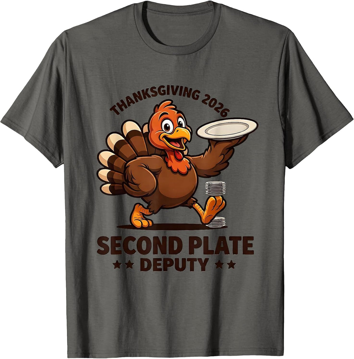 Thanksgiving 2026 Second Plate Deputy Family Crew Turkey T-Shirt - Asphalt Grey