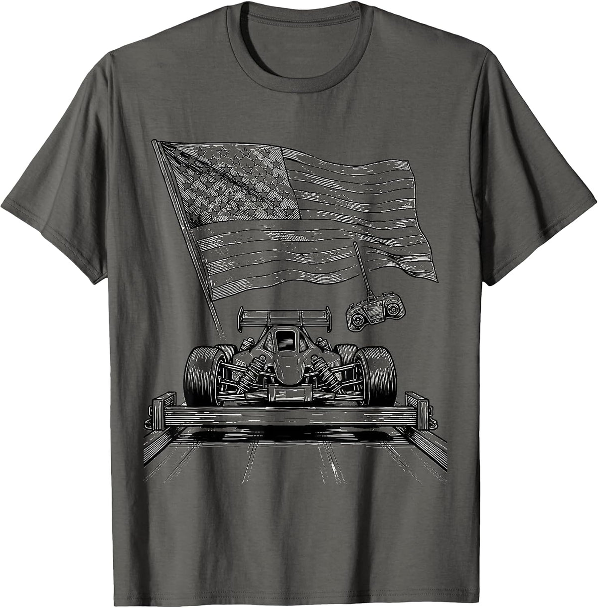 Men's RC Drag Buggy Patriotic Racing Fan Gift T-Shirt - Asphalt Grey