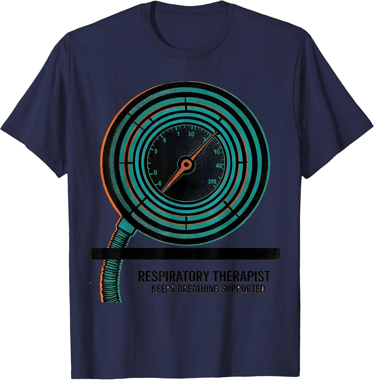 Men's Respiratory Therapist Keeps Breathing Supported RT T-Shirt - Navy Blue