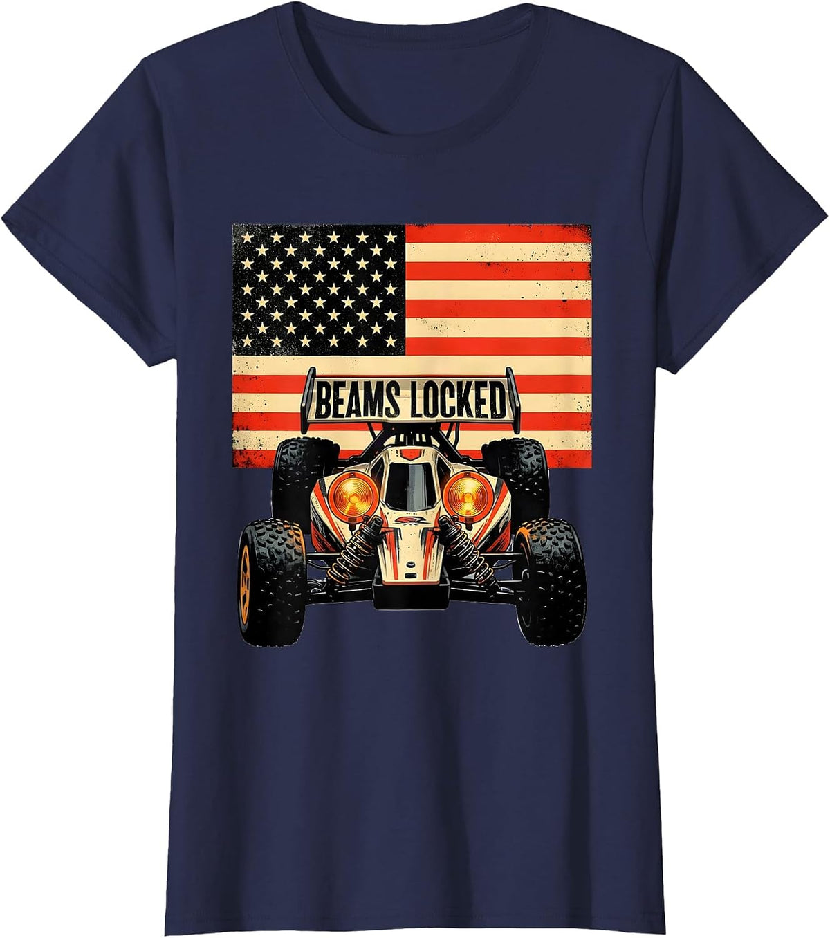 Women's Beams Locked Patriotic RC Car Racing Drag Strip Gift T-Shirt - Navy Blue