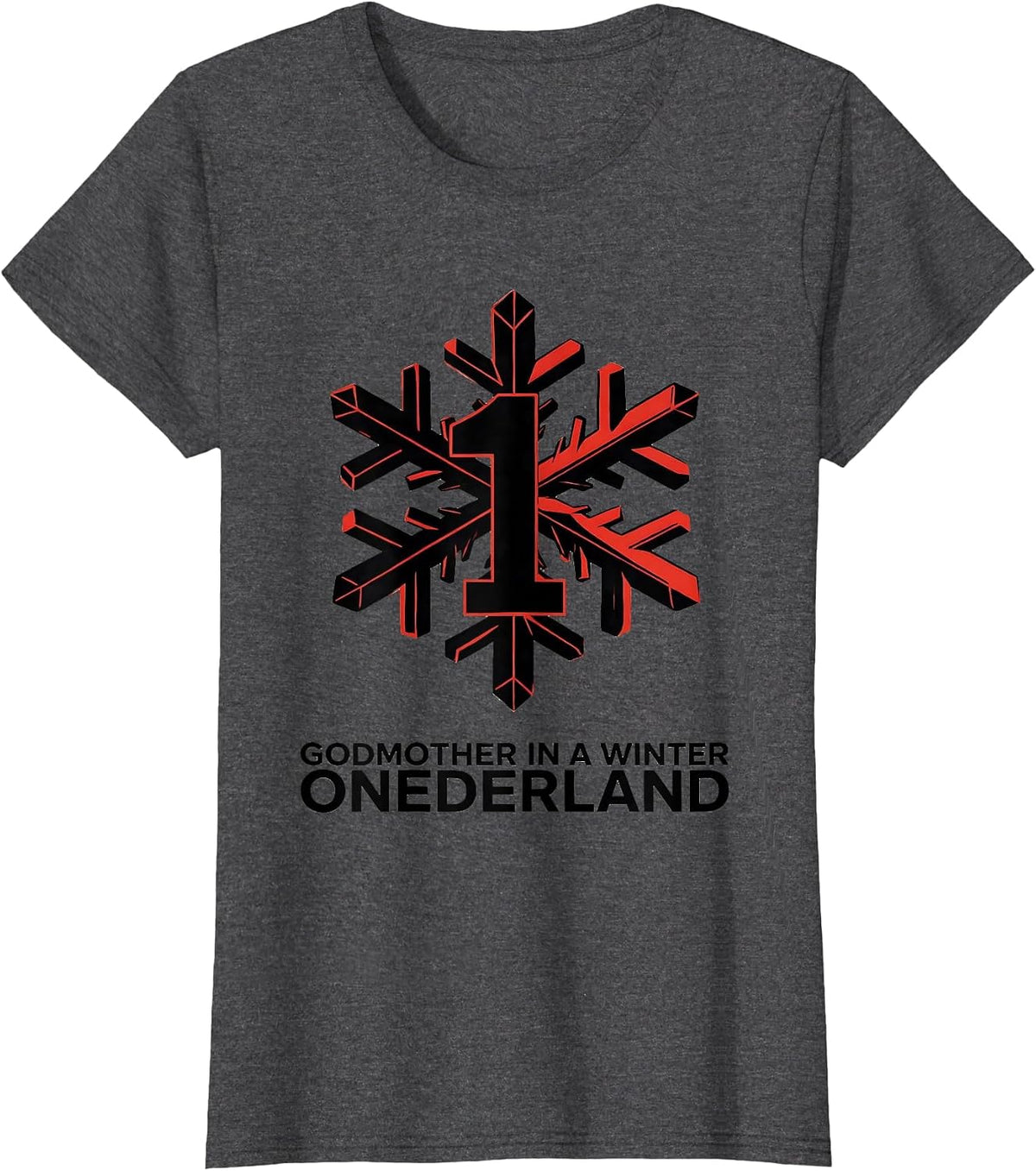 Women's Godmother in a Winter Onederland Family Matching Birthday T-Shirt - Dark Heather Grey