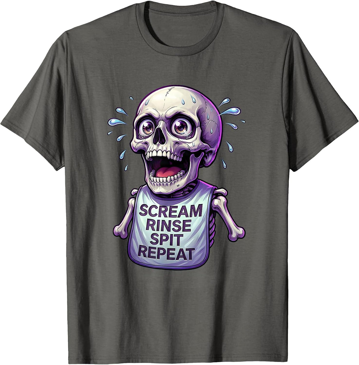 Halloween Dental Suction Scream Rinse Spit Repeat T-Shirt - Asphalt Grey