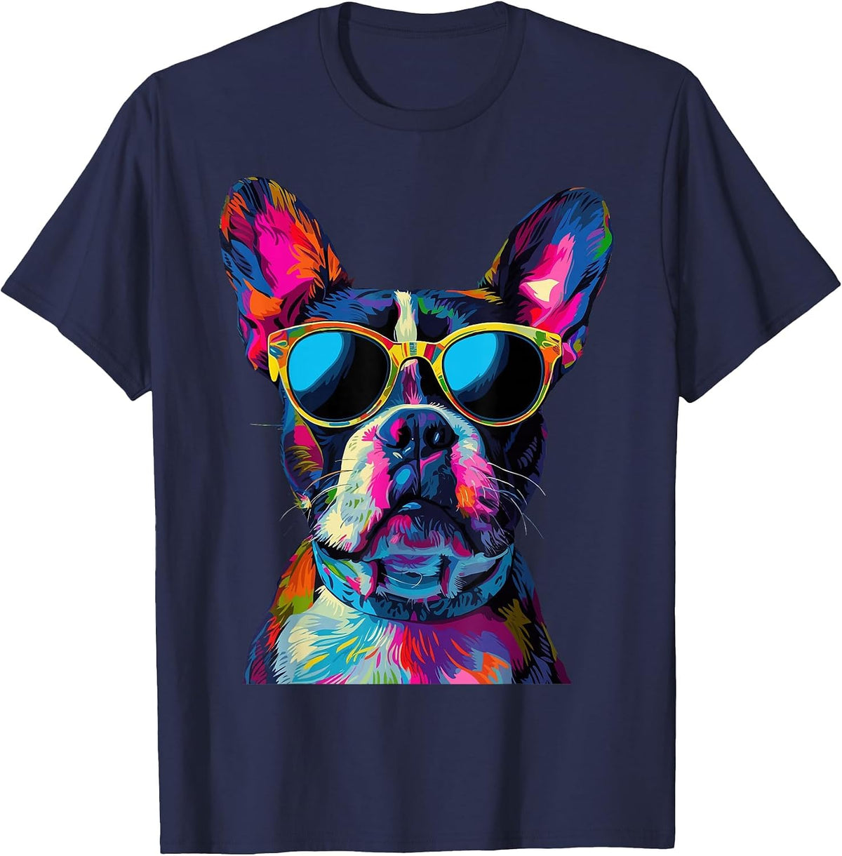 Boston Terrier Lovers Design Pop Art Funny Boston Terrier T-Shirt - Navy Blue