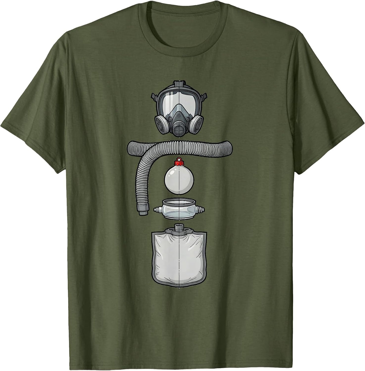 Exploded Breathing Circuit Respiratory Therapist Christmas T-Shirt - Olive Green