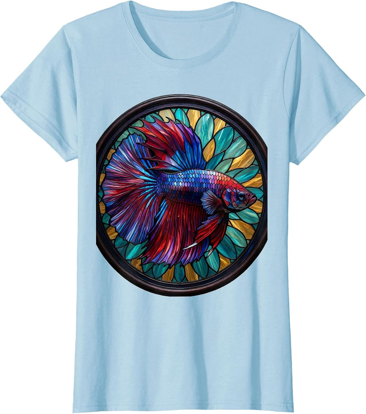 Betta Fish Ornate Flowing Fins Illustration T-Shirt - Baby Blue