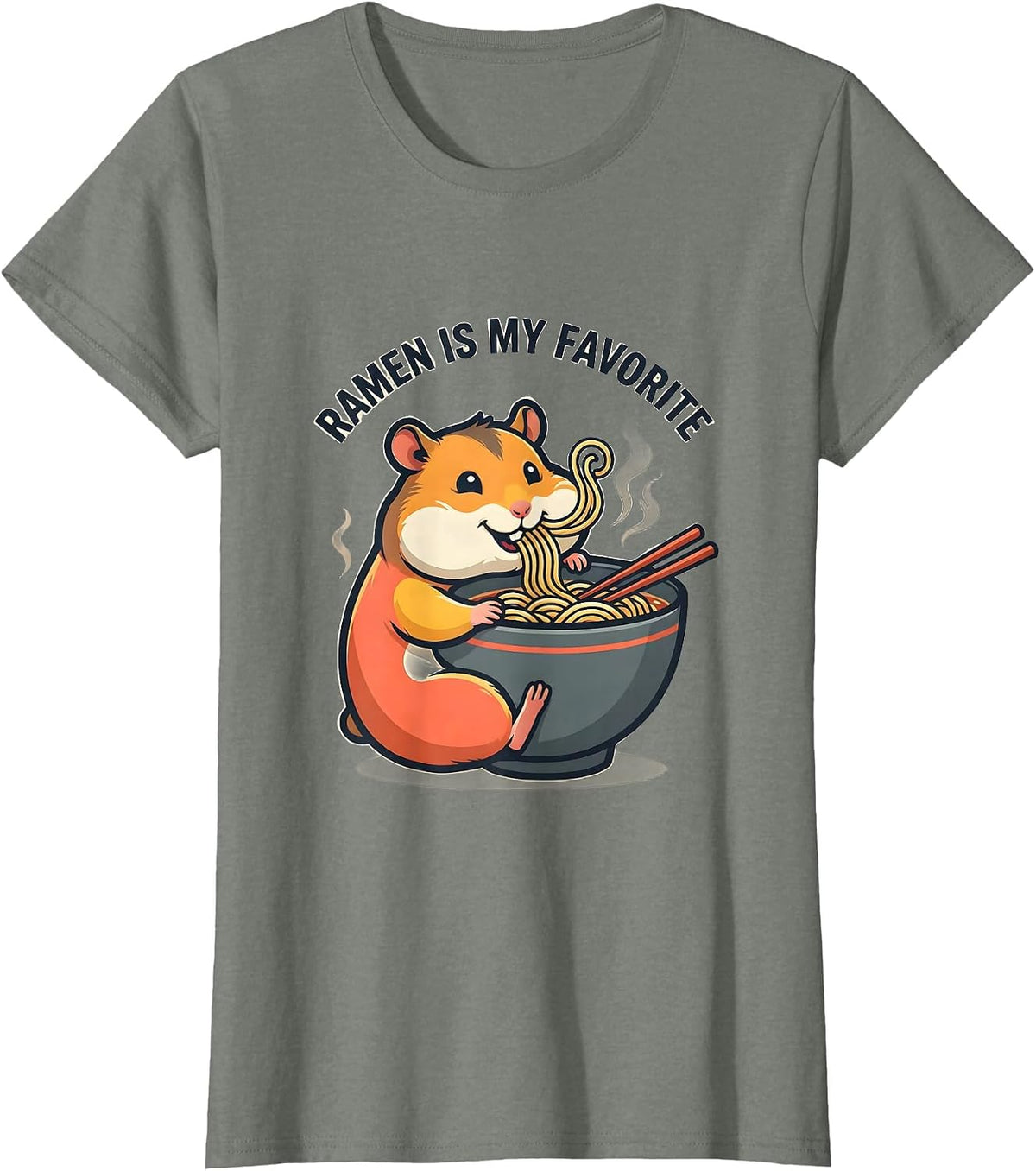 Women's Ramen Is My Favorite Cute Kawaii Anime Hamster Ramen Lover T-Shirt - Olive Heather