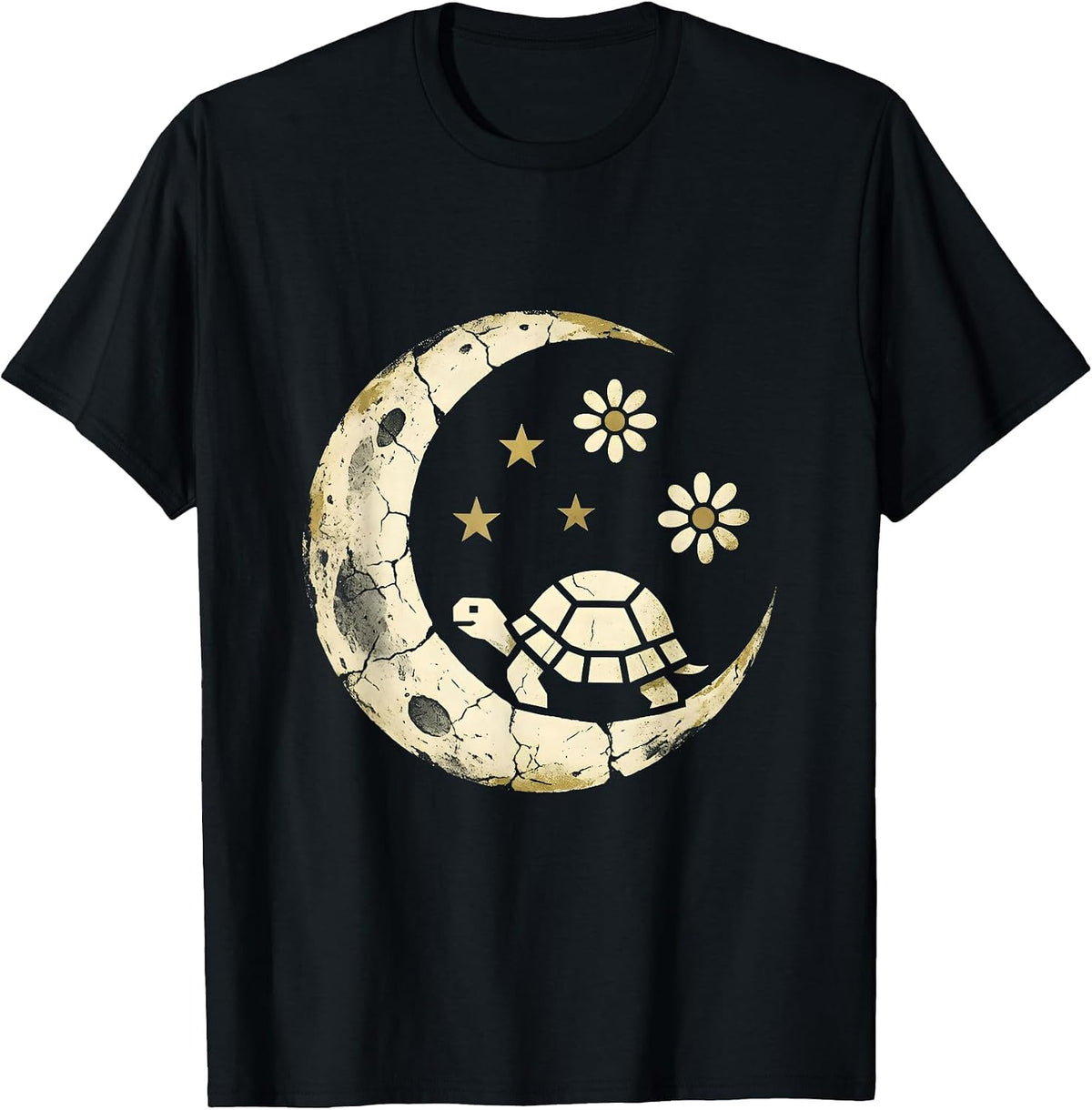 Men's Ancient Tortoise Starry Sky Be Still Illustration T-Shirt - Black