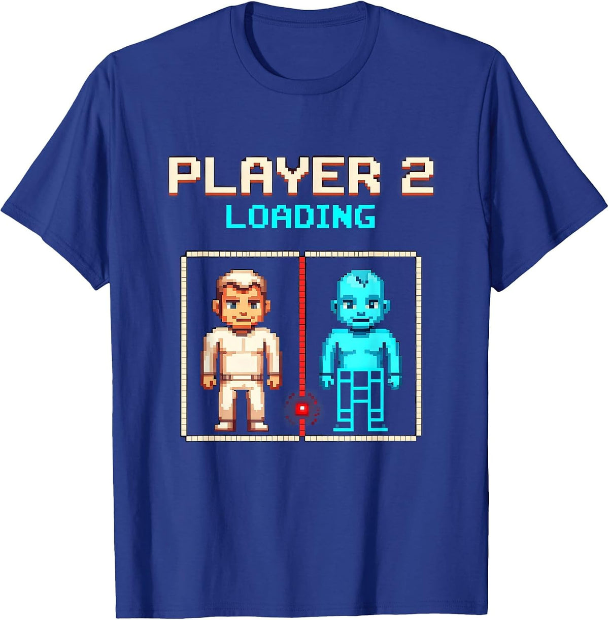 Men's Player 2 Loading Pixel Art Gamer Dad Pregnancy Announcement T-Shirt - Royal Blue