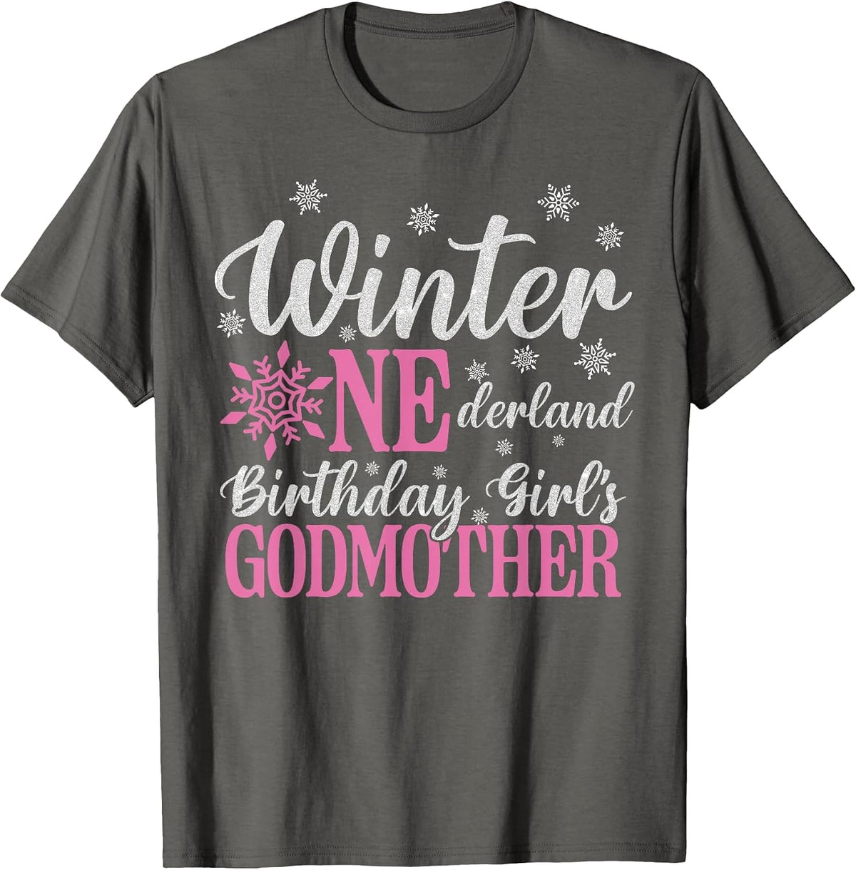Godmother Pink Winter Onederland 1st Birthday Girl Snowflake T-Shirt - Asphalt Grey