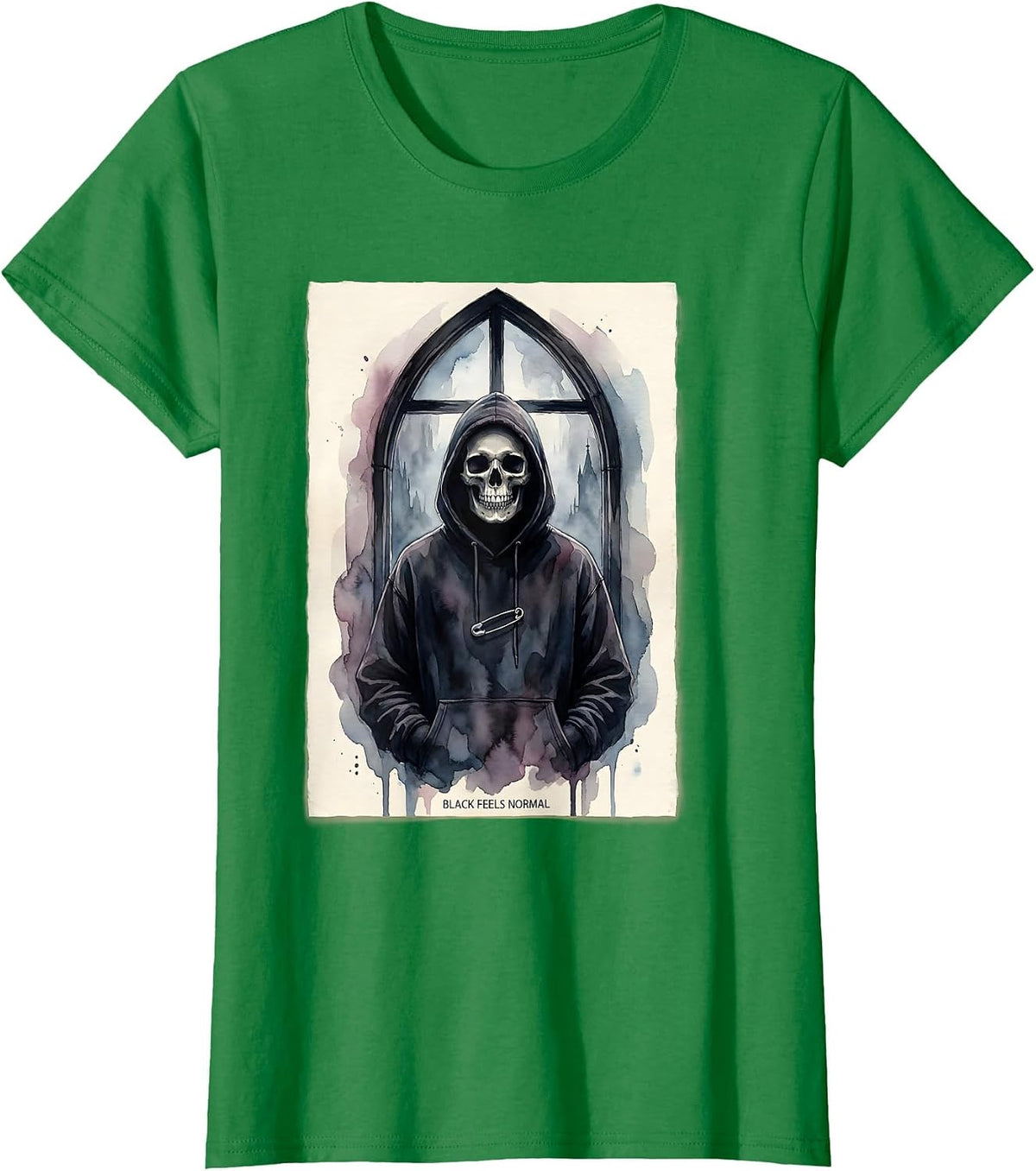 Black Feels Normal Watercolor Goth Alt Y2K Grunge Skull T-Shirt - Kelly Green