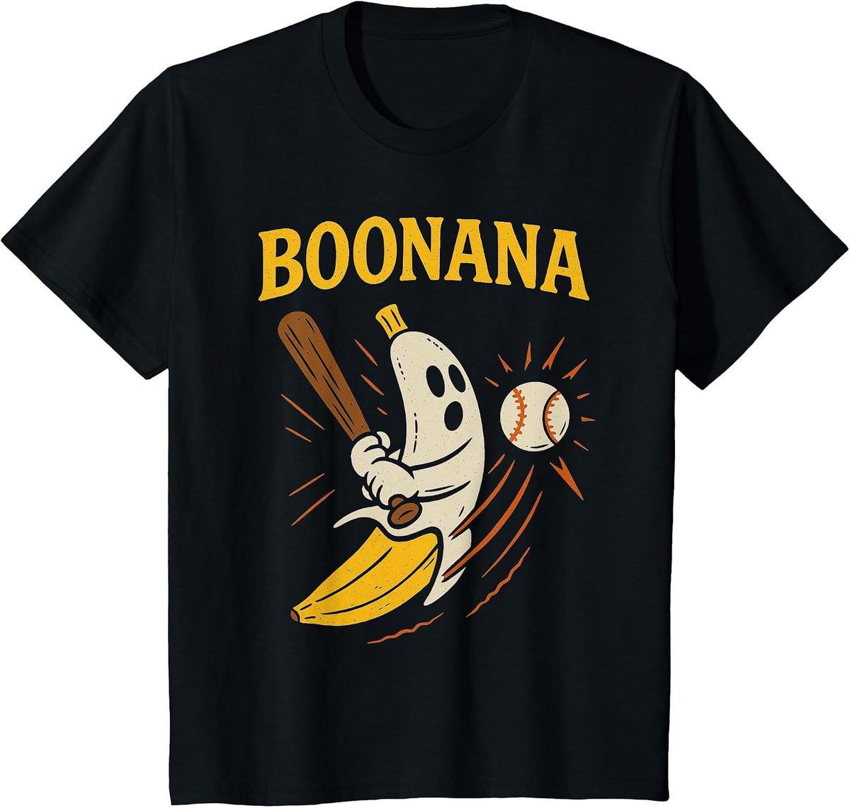 Boonana Baseball Funny Halloween Ghost Spooky Banana Costume T-Shirt - Black