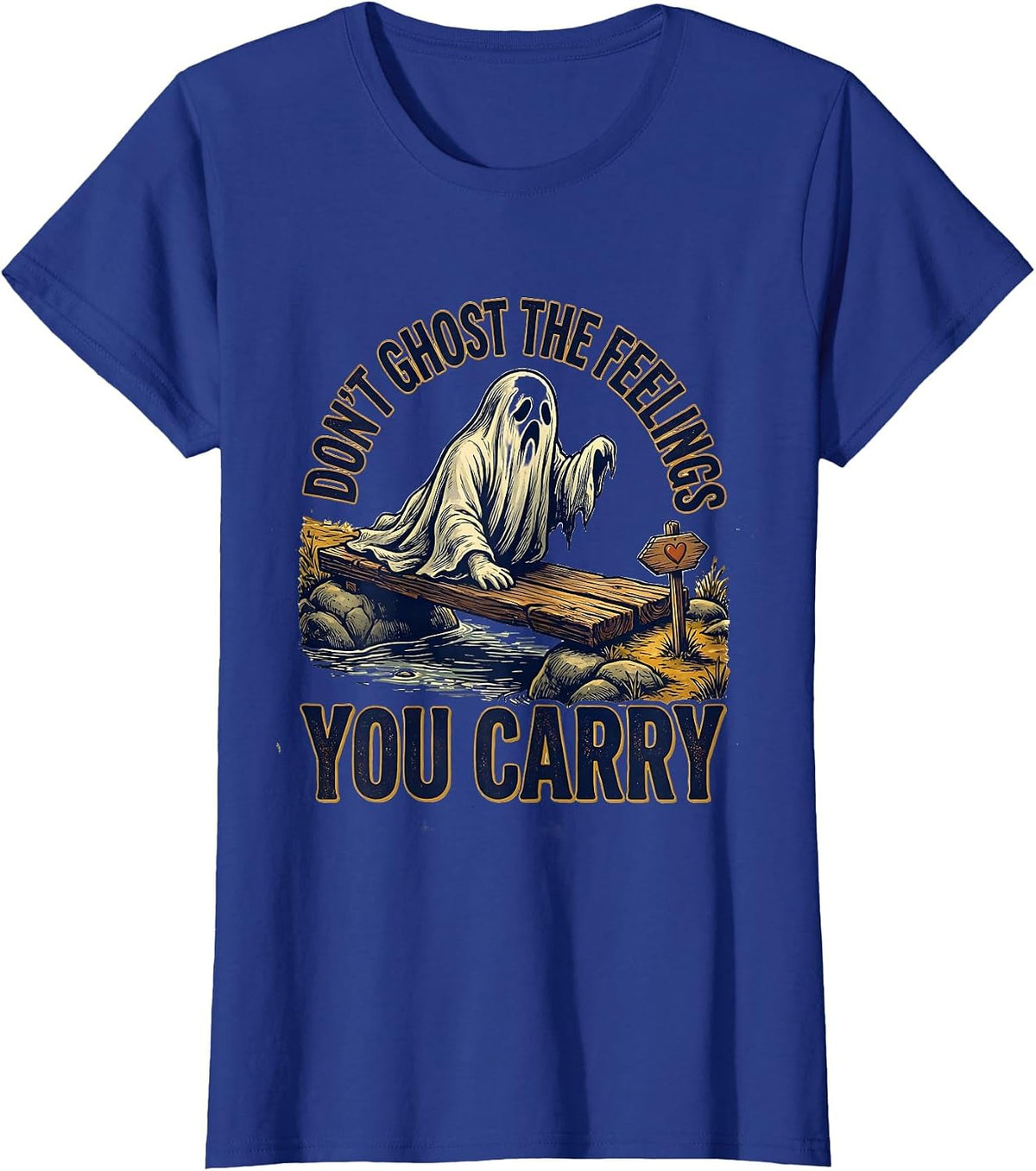 Women's Don't Ghost the Feelings You Carry Vintage Mental Health T-Shirt - Royal Blue