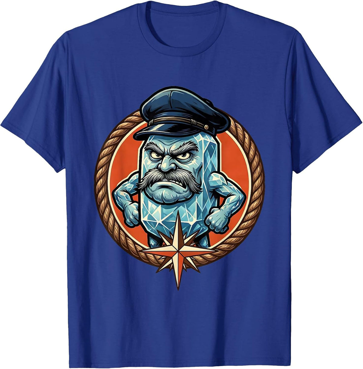 Men's Salty Sea Captain Weathered Scowl Graphic T-Shirt - Royal Blue