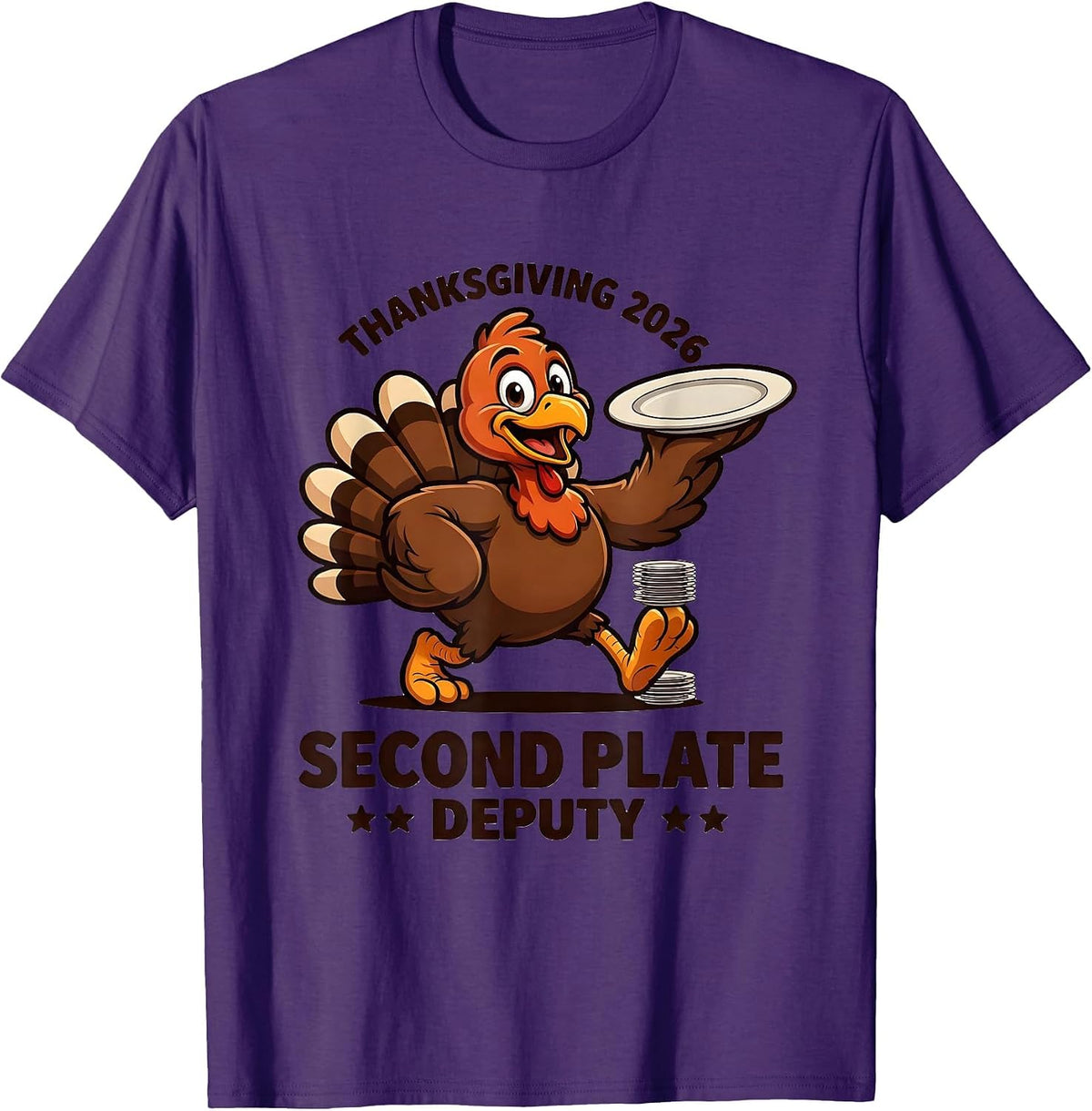 Thanksgiving 2026 Second Plate Deputy Family Crew Turkey T-Shirt - Purple