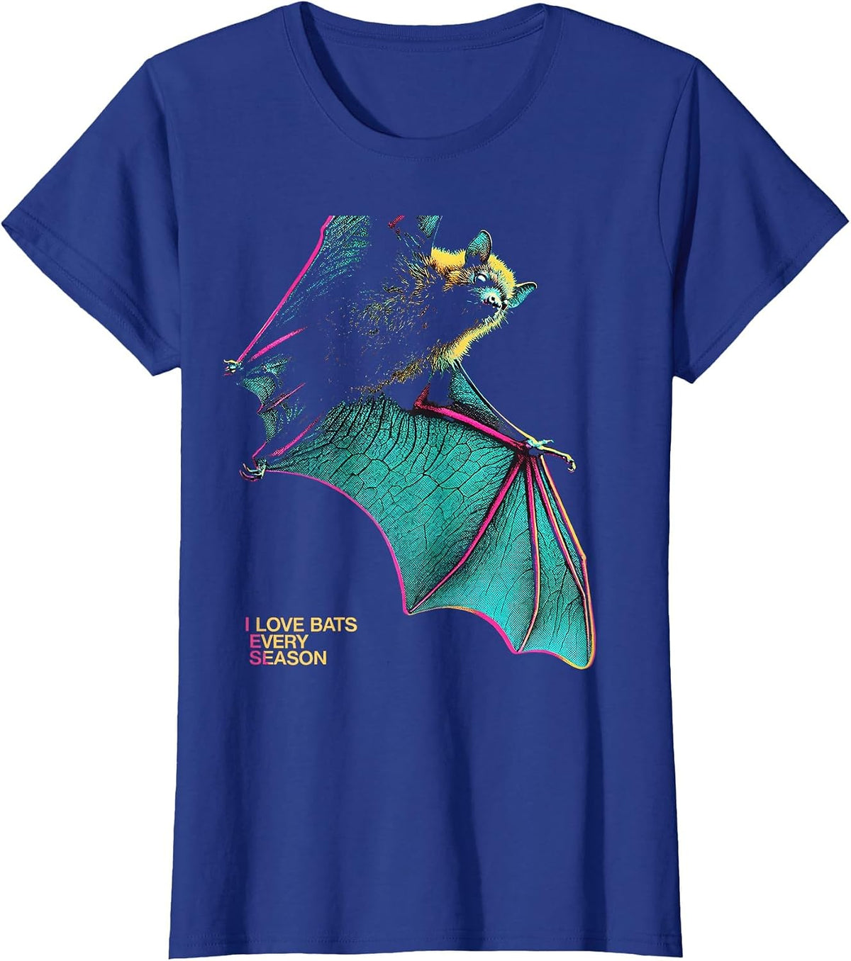Women's I Love Bats Every Season Vintage Bat Lover Halloween Humor T-Shirt - Royal Blue