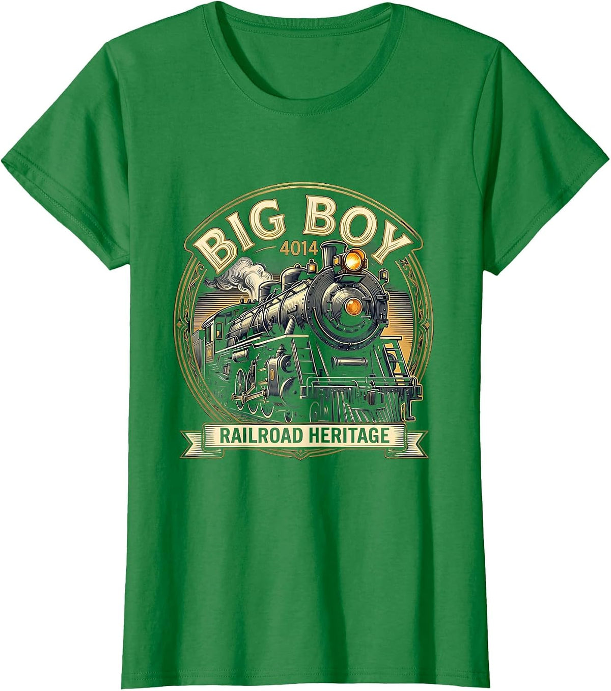 Women's Big Boy 4014 Steam Locomotive Vintage Railroad Enthusiast T-Shirt - Kelly Green