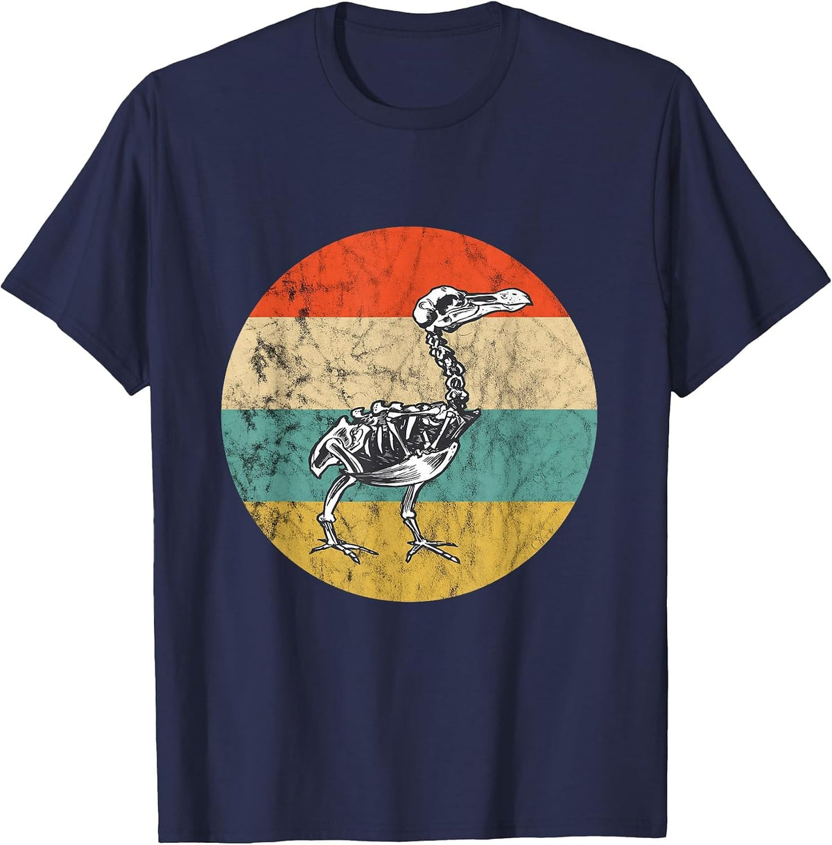 Dodo Bird Dronte Bird Vintage Retro Sunset Skeleton T-Shirt - Navy Blue