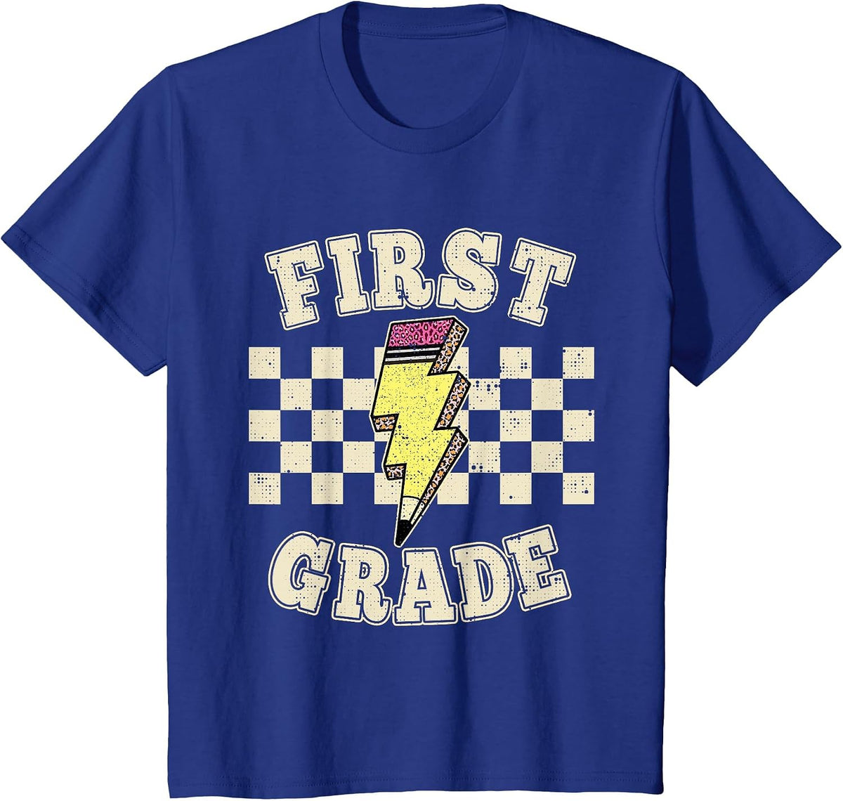 First Grade Lighting Bolt Pencil Retro 1st Grade Teacher T-Shirt - Royal Blue