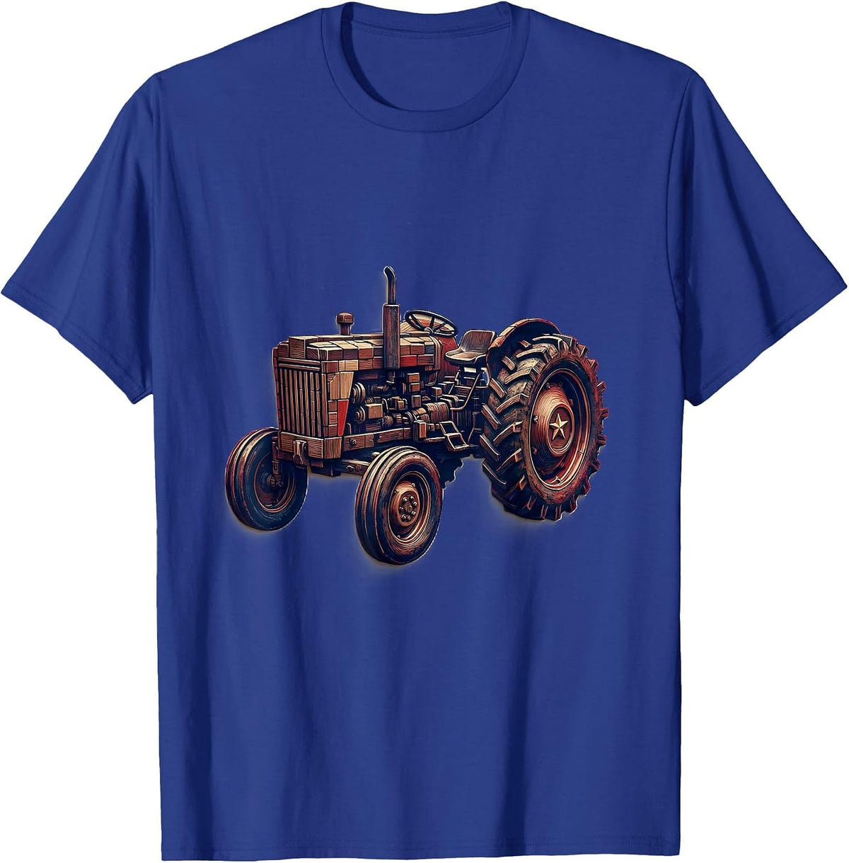 Block-Built Farm Tractor Vintage Farmer Gift T-Shirt - Royal Blue