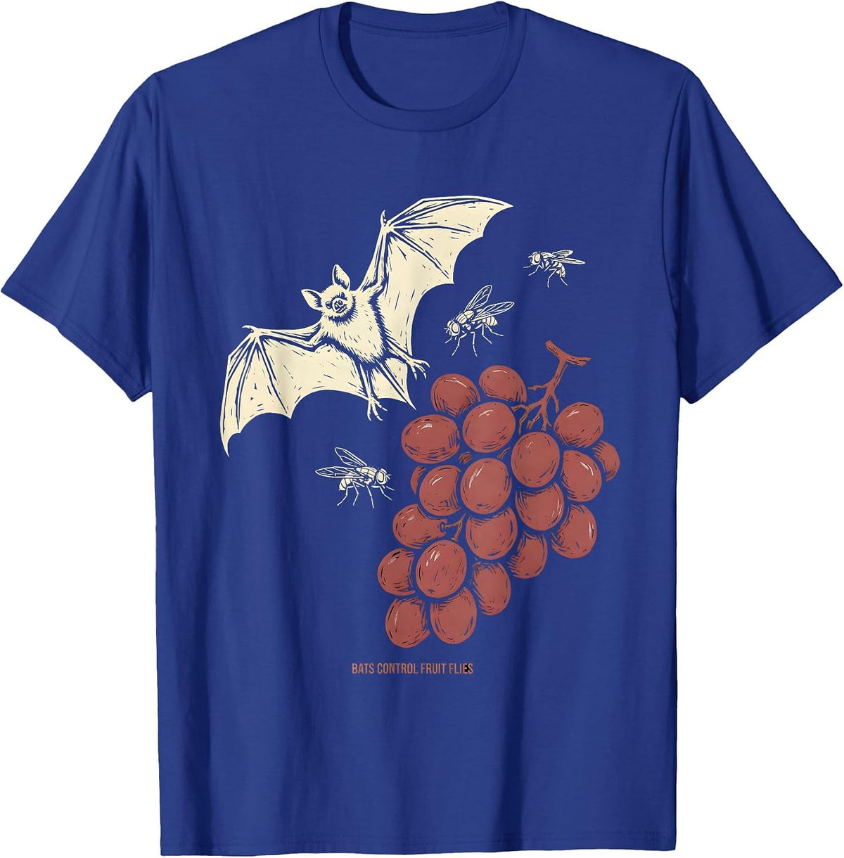 Bats Control Fruit Flies Linocut Bat Lover Halloween Humor T-Shirt - Royal Blue