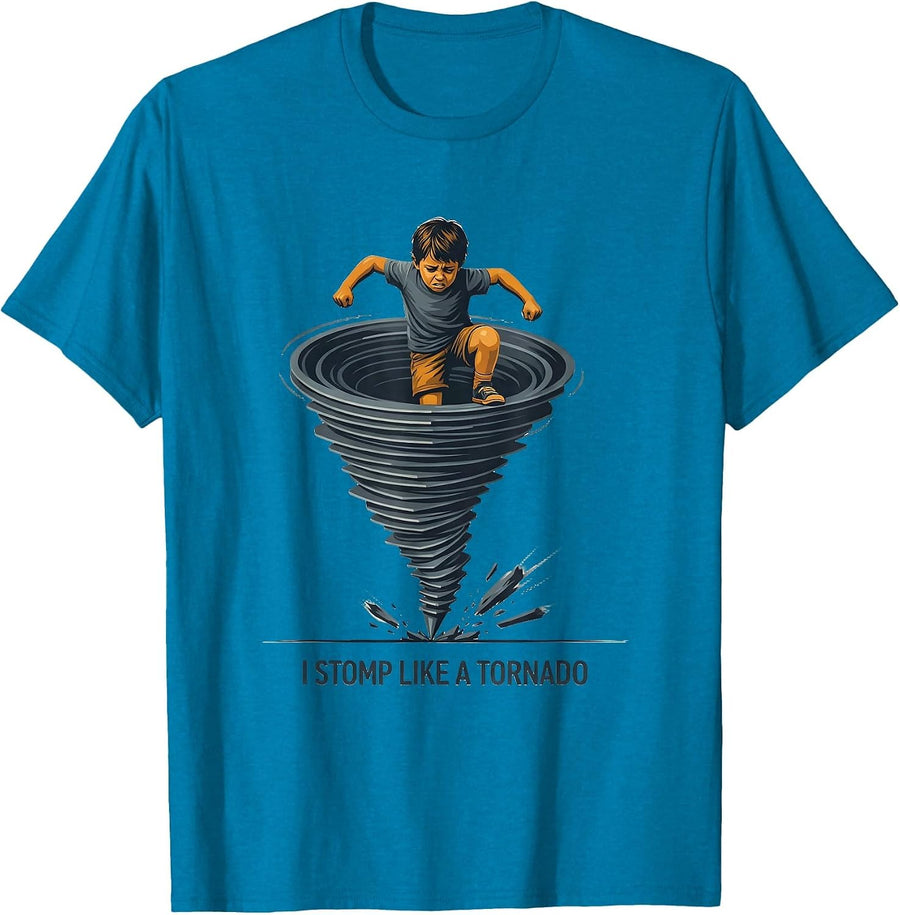 I Stomp Like A Tornado Funny Meteorology Storm Chaser Kids T-Shirt - Sapphire Blue