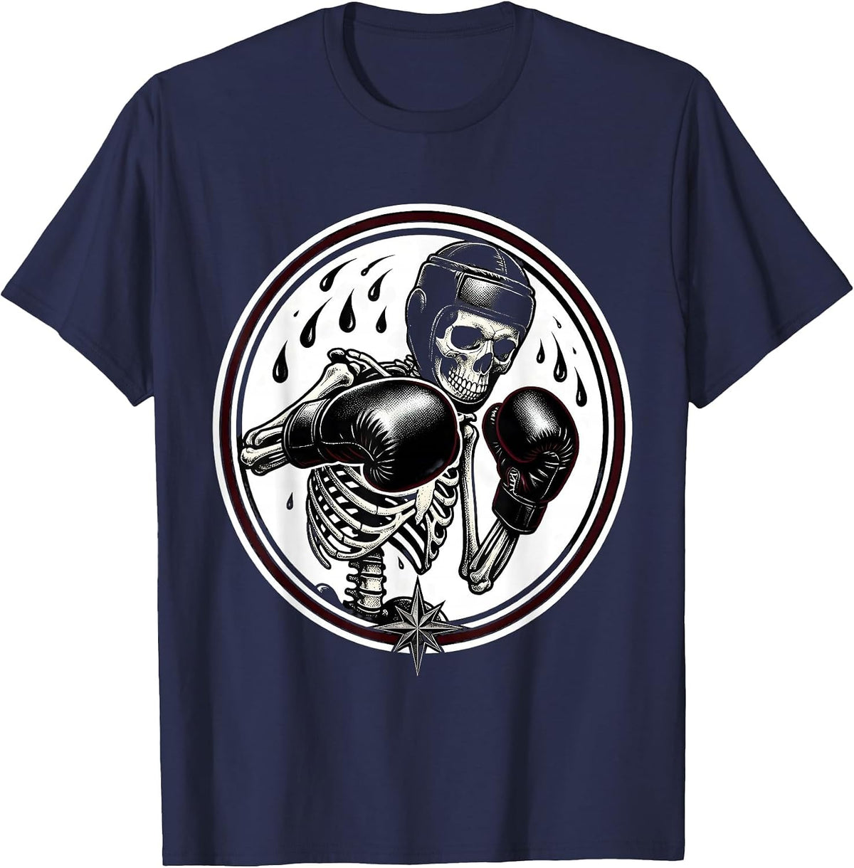 Skeleton Boxer Mid-Punch Graphic Tee T-Shirt - Navy Blue